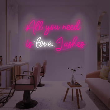 ALL YOU NEED IS LASHES ESTETISTA SALONE DI BELLEZZA DECORAZIONE IDEA REGALO INTERIOR DESIGN ARREDAMENTO INSEGNA NEON FLEX LED LUMINOSA 220V