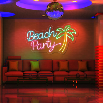 BEACH PARTY FESTA SPIAGGIA PALME MARE COMPLEANNO ALLESTIMENTO DECORAZIONE IDEA REGALO 2024 INTERIOR DESIGN ARREDAMENTO INSEGNA NEON FLEX LED LUMINOSA 220V