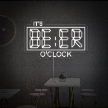 BEER O'CLOCK ORA DELLA BIRRA BAR BIRRERIA PUB COCKTAIL DECORAZIONE IDEA REGALO 2024 INTERIOR DESIGN ARREDAMENTO INSEGNA NEON FLEX LED LUMINOSA 220V