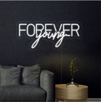 FOREVER YOUNG PER SEMPRE GIOVANE MOTIVAZIONE PERSONAL COACH MENTAL IDEA REGALO INTERIOR DESIGN ARREDAMENTO INSEGNA NEON FLEX LED LUMINOSA 220V