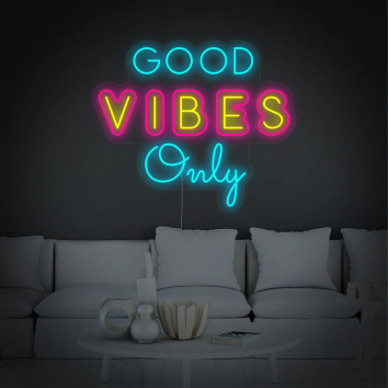 GOOD VIBES ONLY VIBRAZIONI POSITIVE MOTIVAZIONE IDEA REGALO INTERIOR DESIGN ARREDAMENTO INSEGNA NEON FLEX LED LUMINOSA 220V