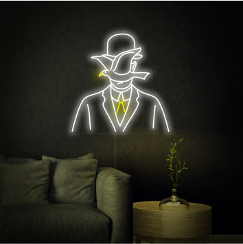 L'UOMO CON LA BOMBETTA MAGRITTE DECORAZIONE IDEA REGALO INTERIOR DESIGN ARREDAMENTO INSEGNA NEON FLEX LED LUMINOSA 220V