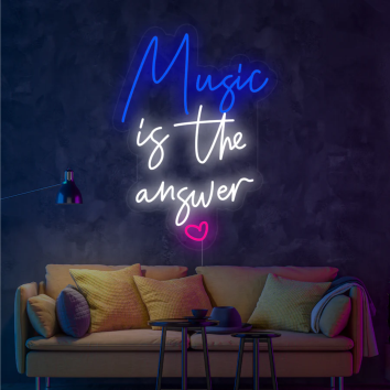 MUSIC IS THE ANSWER MUSICA è LA RISPOSTA CLUB PARTY FESTA DISCOTECA COMPLEANNO DJ IDEA REGALO INTERIOR DESIGN ARREDAMENTO INSEGNA NEON FLEX LED LUMINOSA 220V