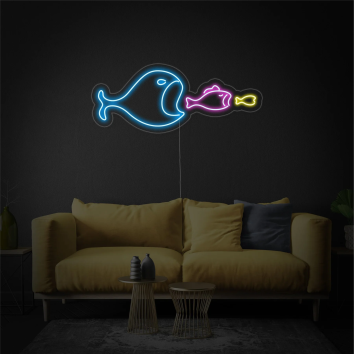 PESCE GRANDE MANGIA PESCE PICCOLO MOTIVAZIONE VITA NATURA PESCA DECORAZIONE IDEA REGALO INTERIOR DESIGN ARREDAMENTO INSEGNA NEON FLEX LED LUMINOSA 220V